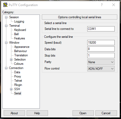 configuracoes putty