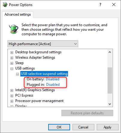 USB Selective Suspend Settings