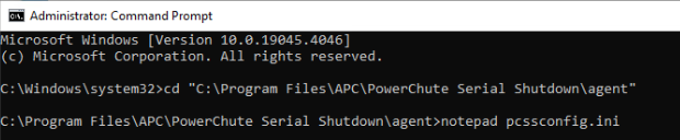 Notepad opening pcssconfig via command prompt