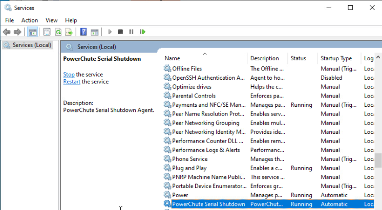 Control Panel - Administative Tools - Services- PowerChute Serial Shutdown