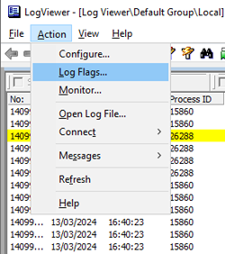 Click on the “Action” tab and go to Log Flags: