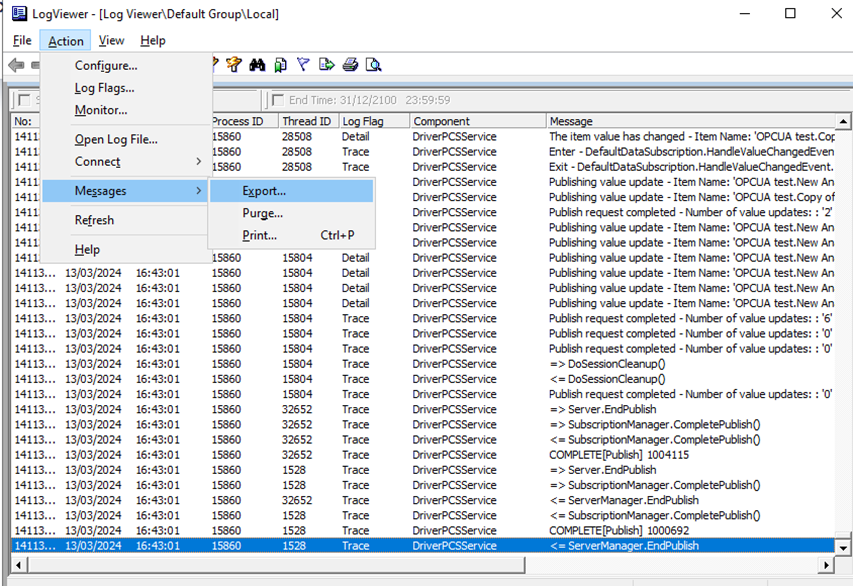 Allow it to run for some time to capture the error, and then proceed to export the log entries as follows: