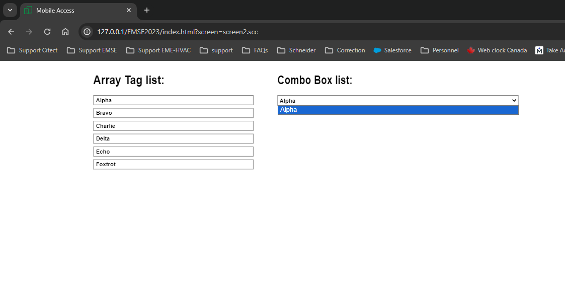 Combo Box list through Mobile Access