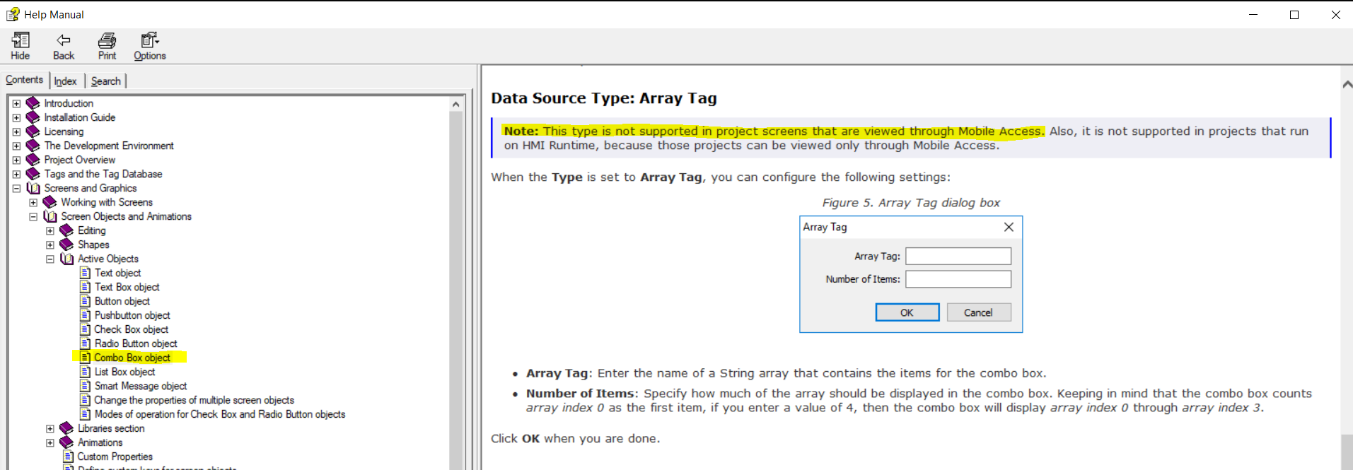 Combo Box object help section