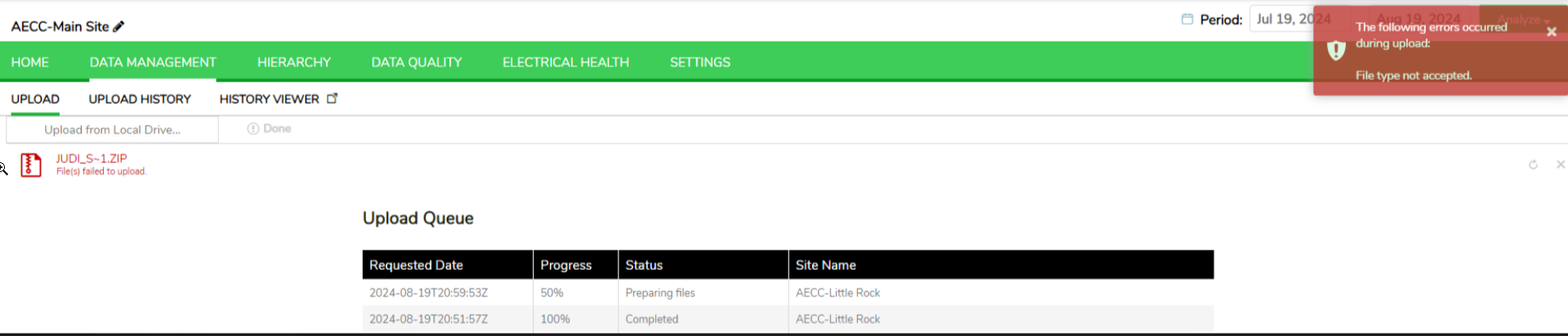 PA upload error from OneDrive