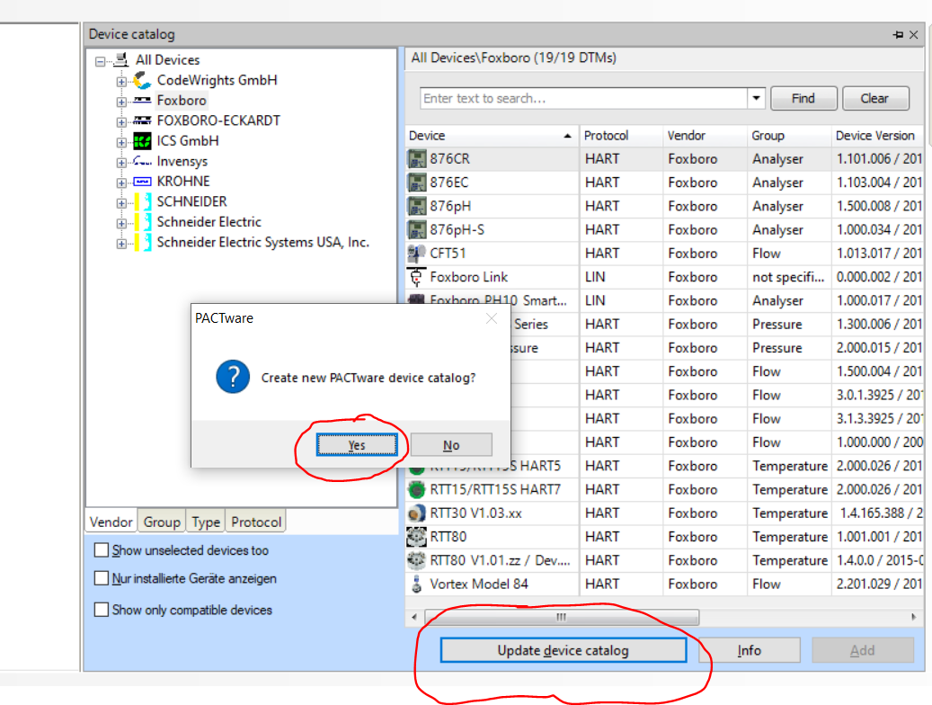 Update device catalog window