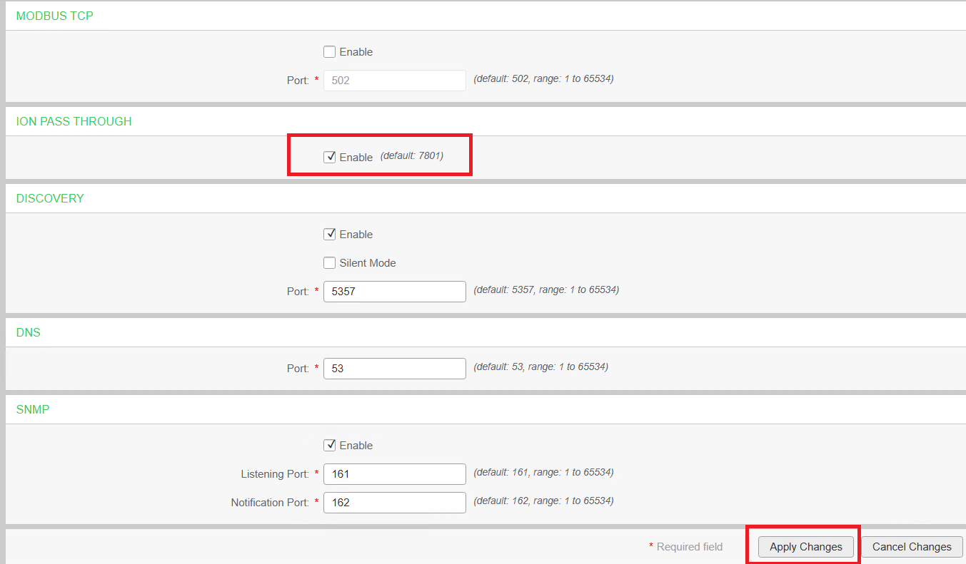 Change setting for ION Pass Through