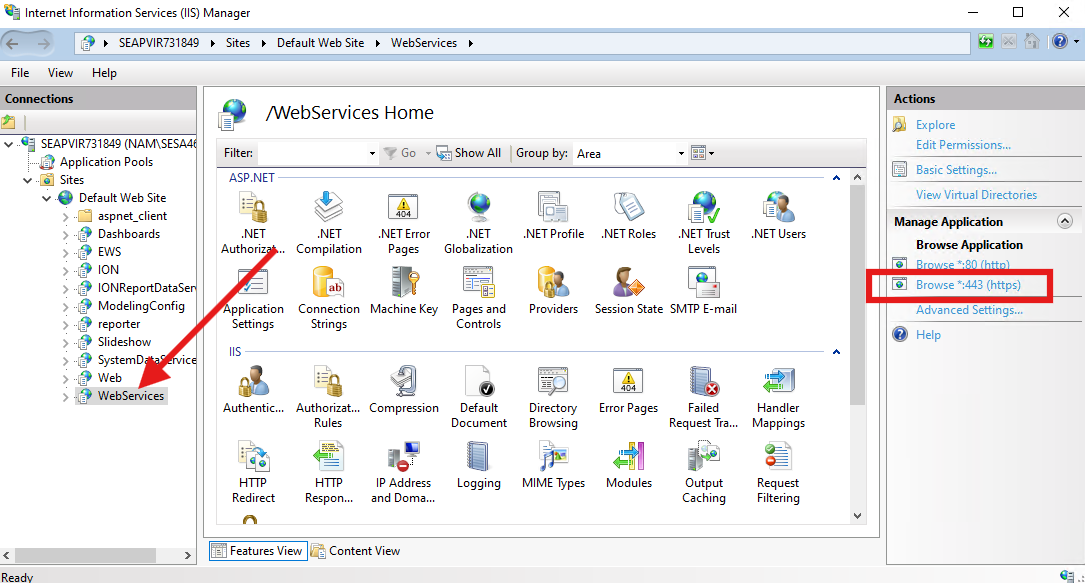 Select the WebServices page and click Browse