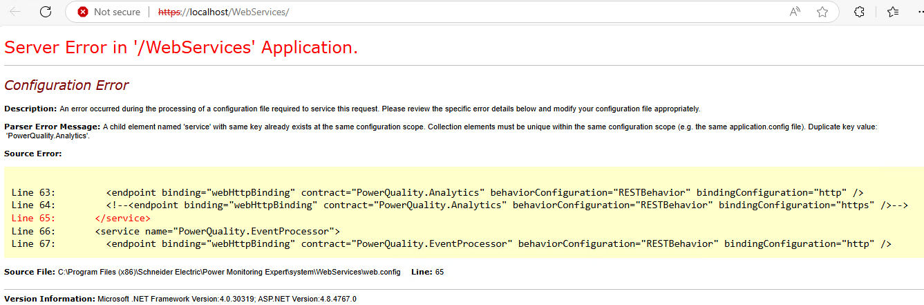 Error for WebServices page