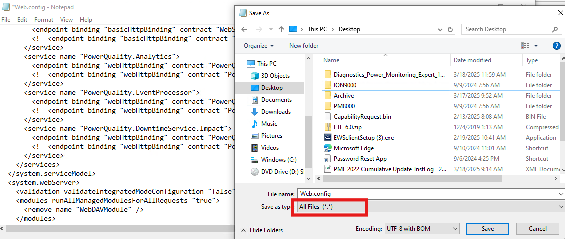 Save modified web.config to desktop