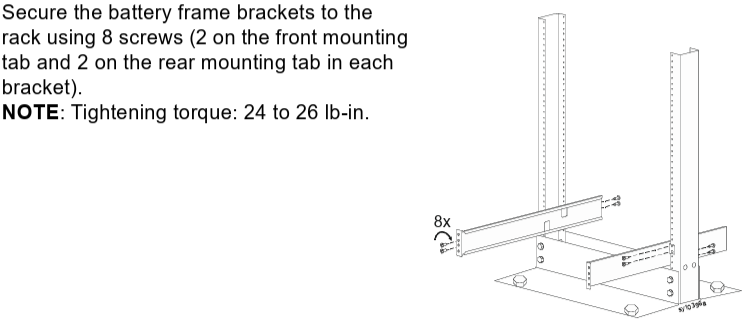 Image below shows step 3 for Smart-UPS Ultra Modular with Extended Battery Frame in a 2-post rack installation 