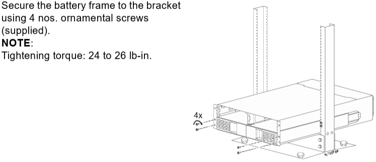 Image below shows step 5 for Smart-UPS Ultra Modular with Extended Battery Frame in a 2-post rack installation 