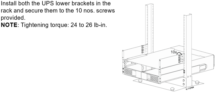 Image below shows step 6 for Smart-UPS Ultra Modular with Extended Battery Frame in a 2-post rack installation 