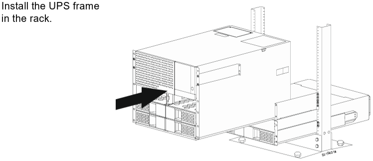 Image below shows step 8 for Smart-UPS Ultra Modular with Extended Battery Frame in a 2-post rack installation 