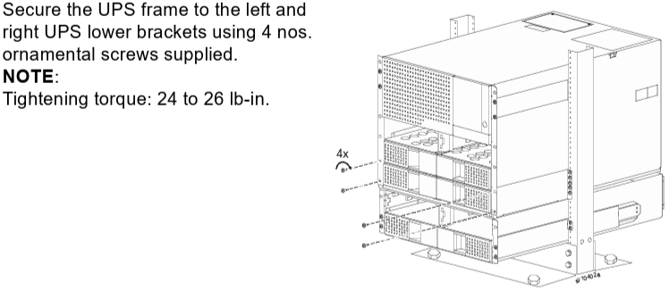 Image below shows step 9 for Smart-UPS Ultra Modular with Extended Battery Frame in a 2-post rack installation 