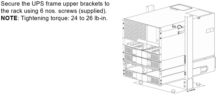 Image below shows step 10 for Smart-UPS Ultra Modular with Extended Battery Frame in a 2-post rack installation 