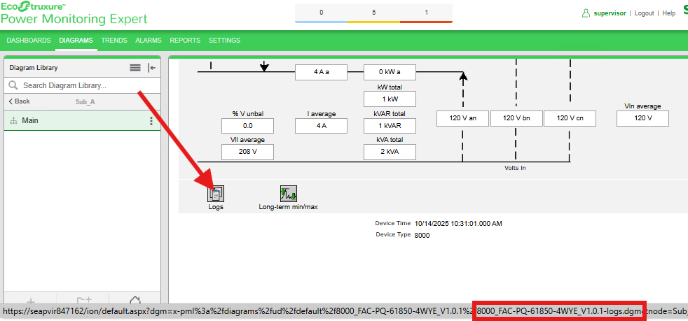 Hover mouse over Logs button to find .dgm name