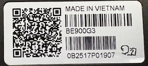 Bar code sticker displaying model BE900G3