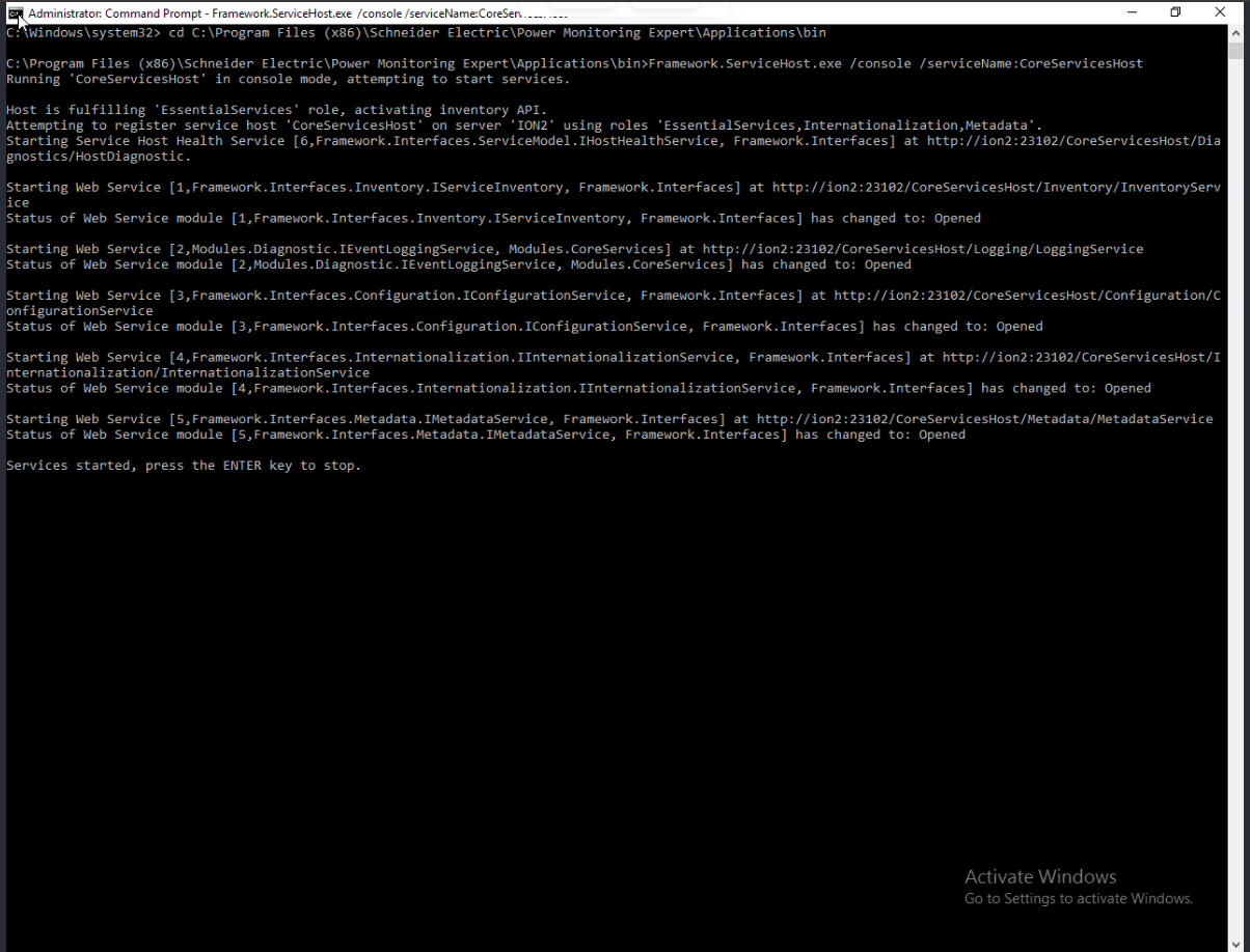 command prompt window after running the command
