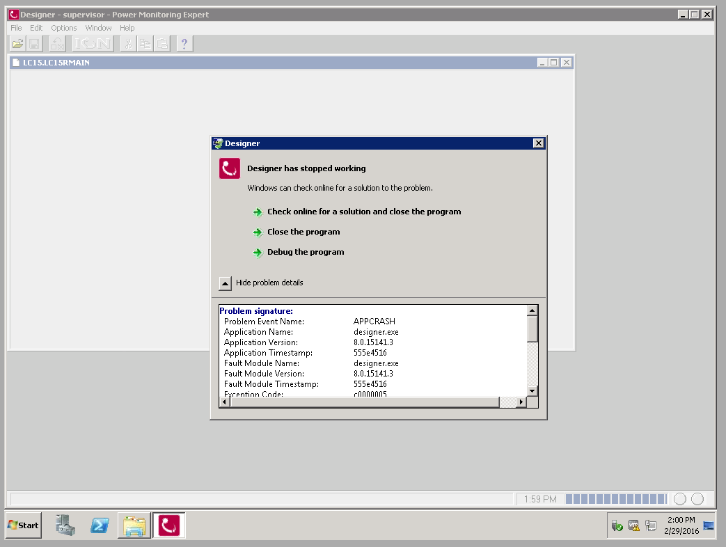 ACM Error in Designer