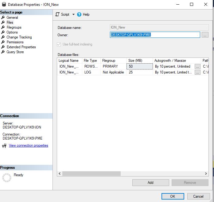 database properties in SSMS