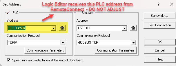 Set Address RemoteConnect settings
