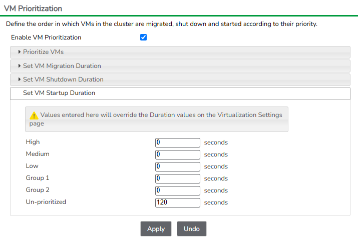 VM prioritzation un-prioritized shutdown group set to 120 