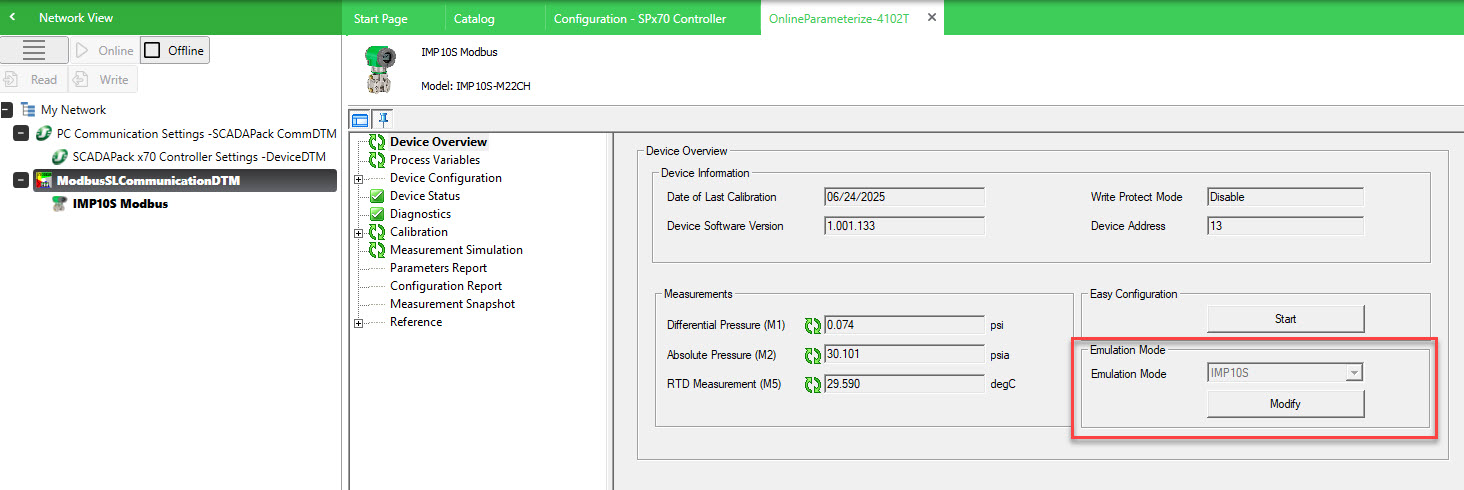 IMP10S Configuration DTM with 4102 Emulation mode