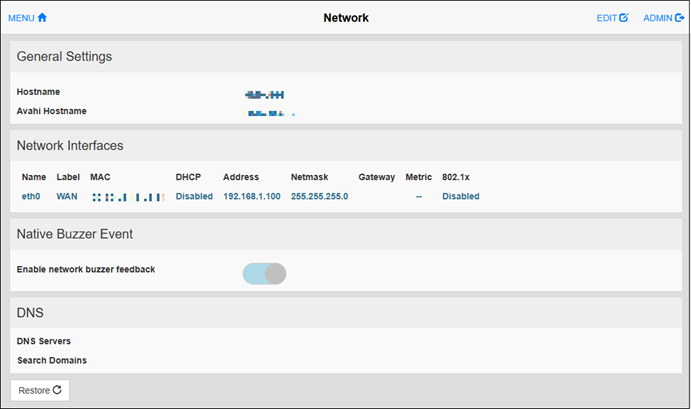 Network setting screen