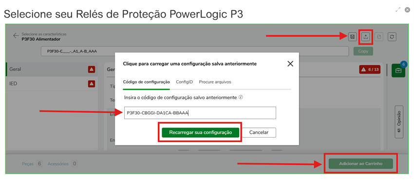 Exemplo do carregamento da configuração no seletor
