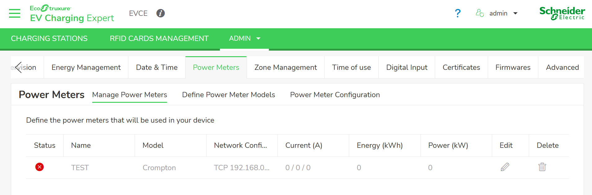 Red Cross for Meter Status on EVCE Webpage