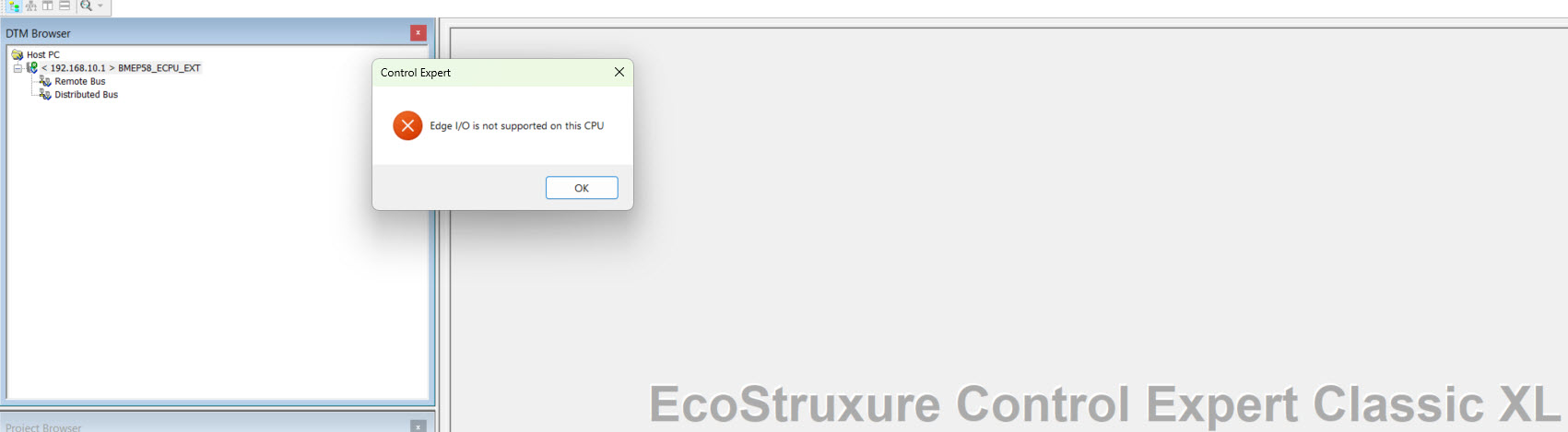 Error message when trying to add Edge IO NTS DTM