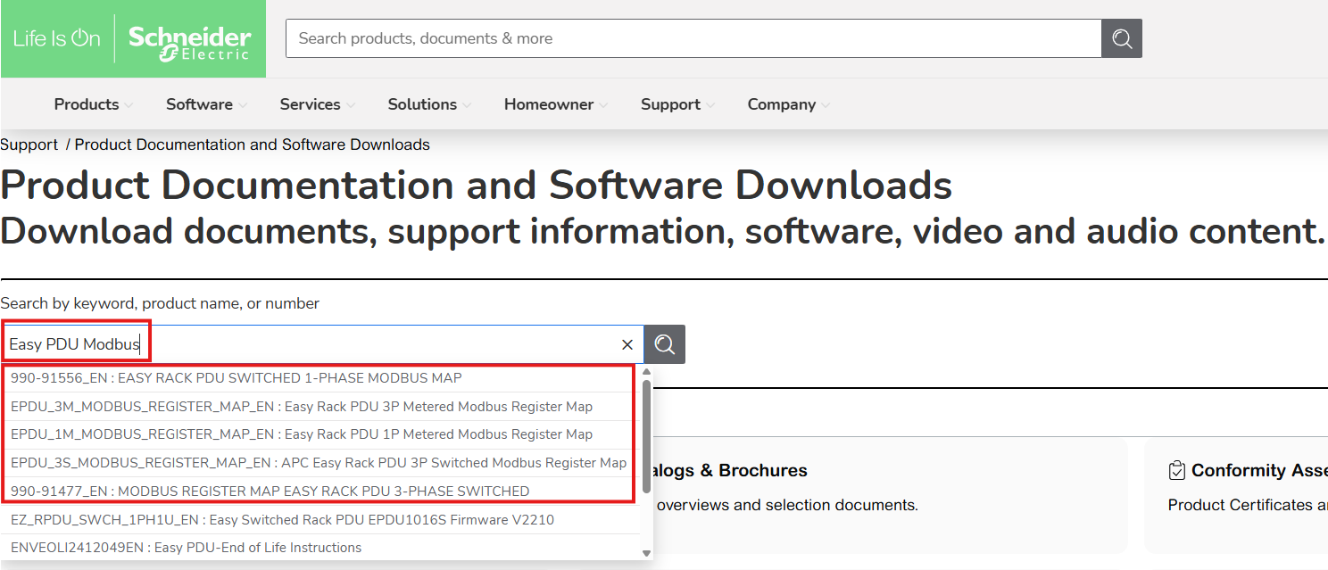 The following image shows all docs for APC Easy Brand PDU's 