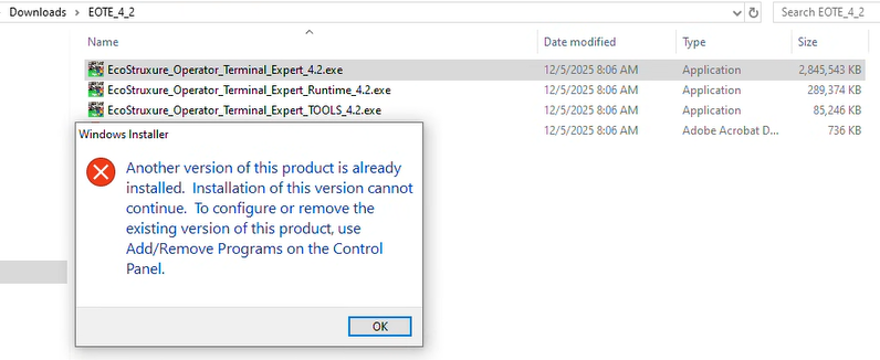 Windows Installer popup message