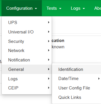 A screenshot of a NMC web interface displaying the Configuration-General-Identification settings page.