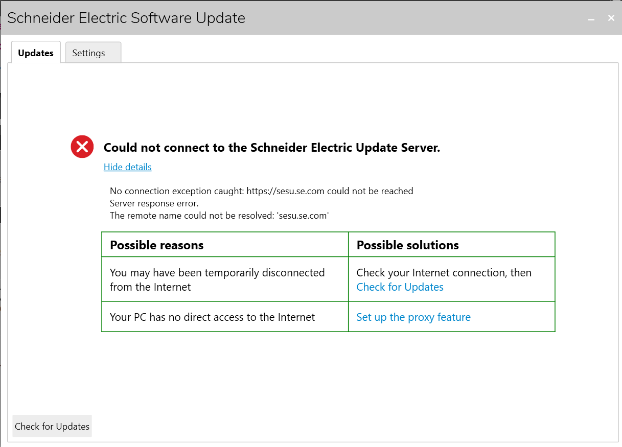 Schneider Electric Update server error.