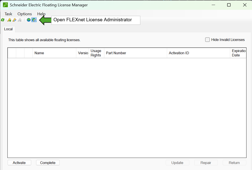 Click on "Open FLEXnet License Administrator"