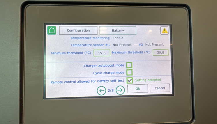 Battery Configuration screen for Remote Battery Test