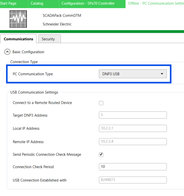 DNp3 USB connection