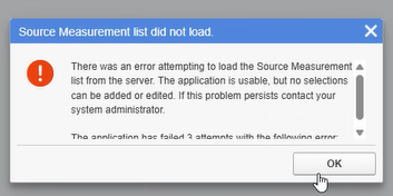 source measurement did not load