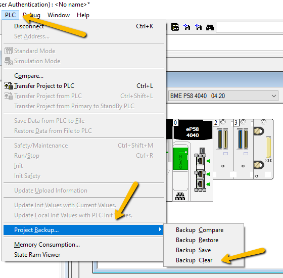 Backup clear menu