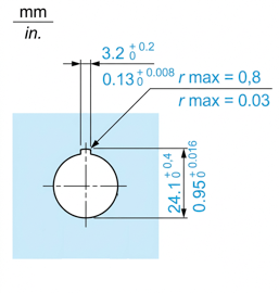 Cut-out dimensions for the anti-rotation notch for Harmony 22mm operator dialog devices