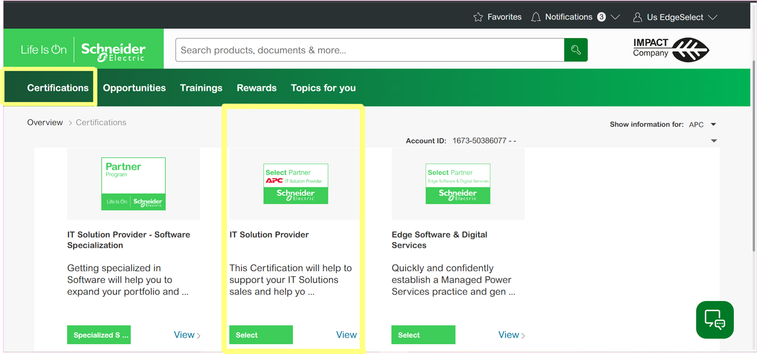 Opportunities and Certification view