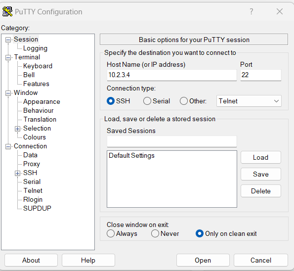 SSH using putty
