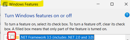 switch off the .NET Framework 3.5