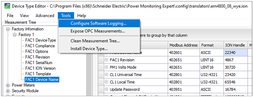 Configure software logging