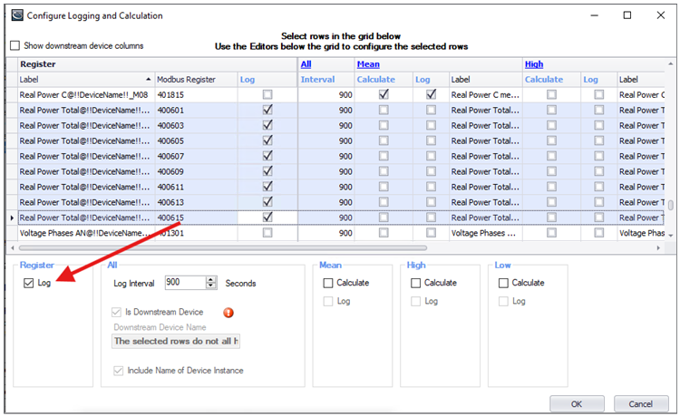 Check box for log on individual circuits