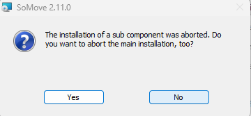SoMove 2.11 pop error about aborting installation.