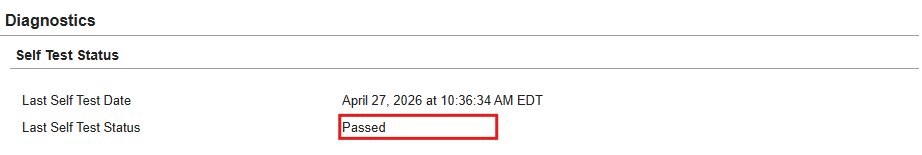 Screenshot showing Self Test Passed