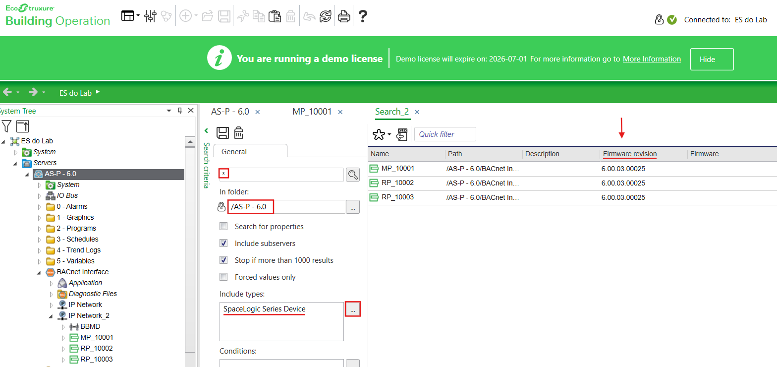 Como utilizar o Search para consultar o firmware de todas as controladoras de uma pasta ou site
